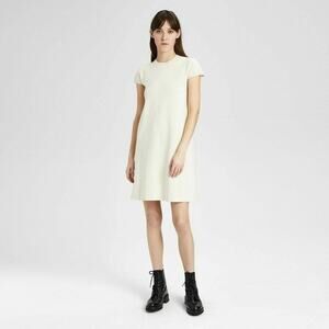 Theory Dress Size Small Off White Empire Dress Prosecco Cap Sleeve Waffle Knit
